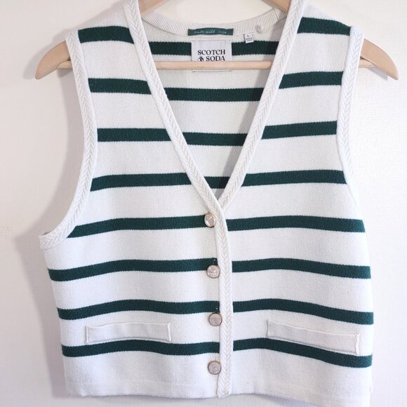 Scotch & Soda Stripe Knit Button-Up Vest Crop Top Preppy Collegiate  Size Large - Picture 2 of 9